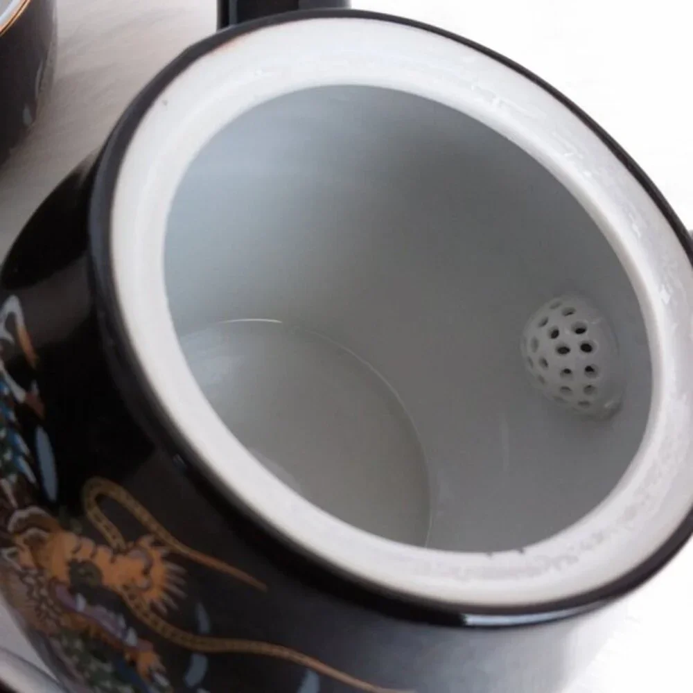 Side Handled 6 Piece Sake Tea Set Black Gold